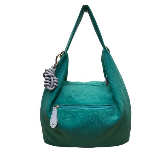 Sondra Roberts Women’s Green Aqua Croc-Embossed W Knot Detail Satchel Hobo Bag - Picture 1 of 13